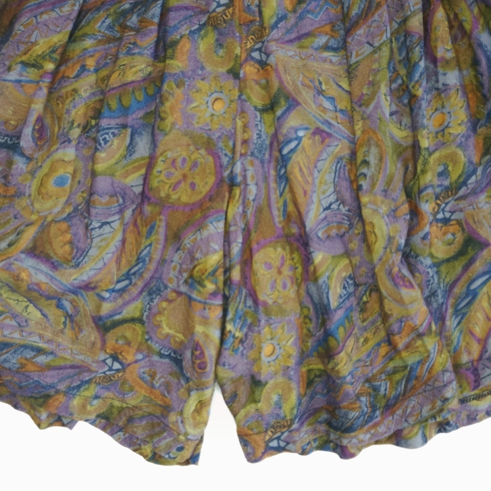 Vtg Romper Dress Tie-Back Cotton Paisley Multicolor Button Down  Cottagecore S - Picture 7 of 9
